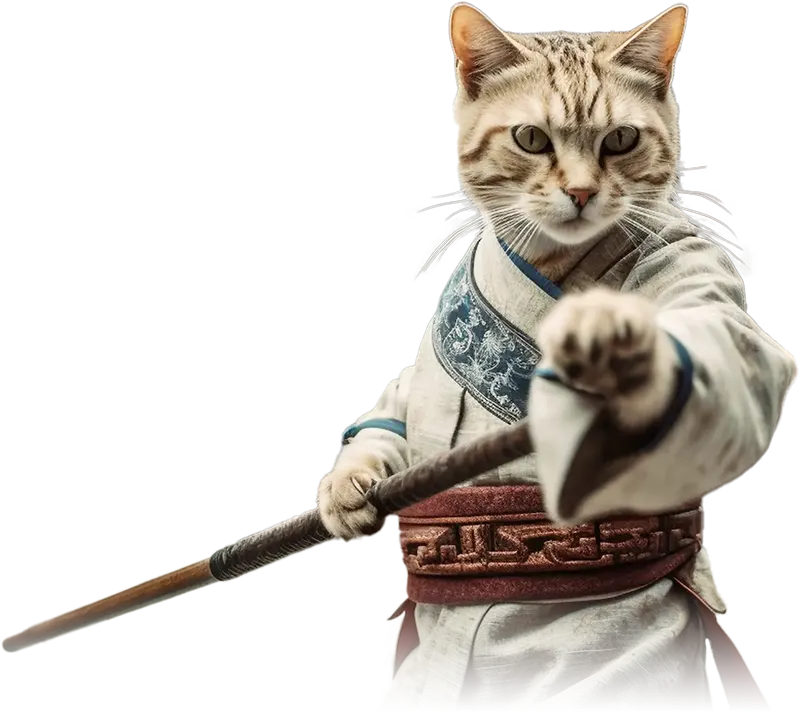 uma foto criativa de uma gato samurai com uma espada